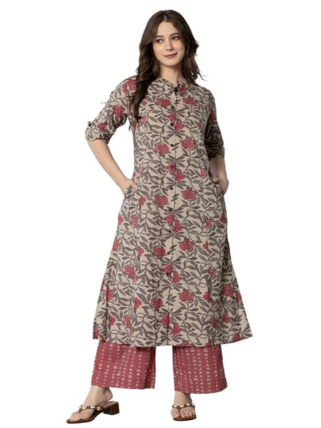 rytras Women's Cotton Kurta with Palazzo Pant Set