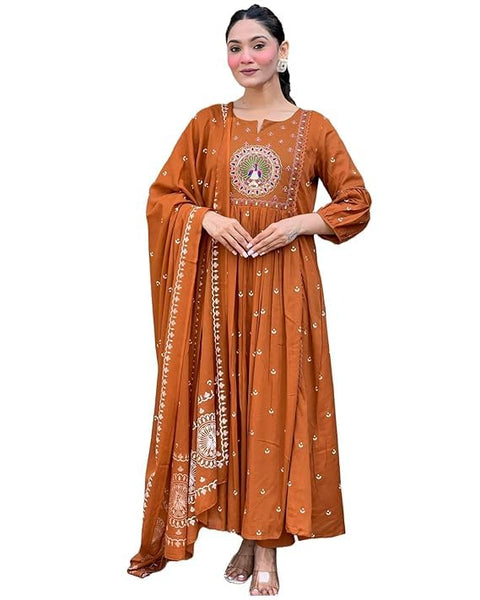 KLOSIA Women Rayon Printed Anarkali Kurta Set with Dupatta
