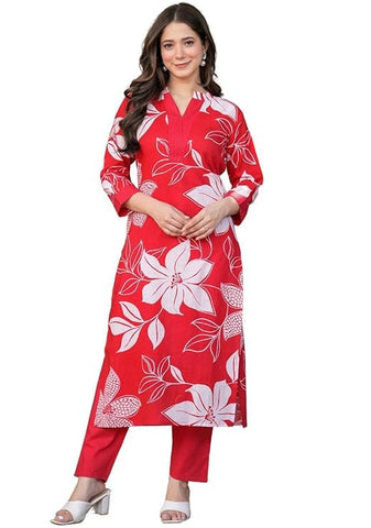 MEERA FAB Women's Pure Cotton Printed Ethnic Wear Straight Kurta Set with Palazzo Pants