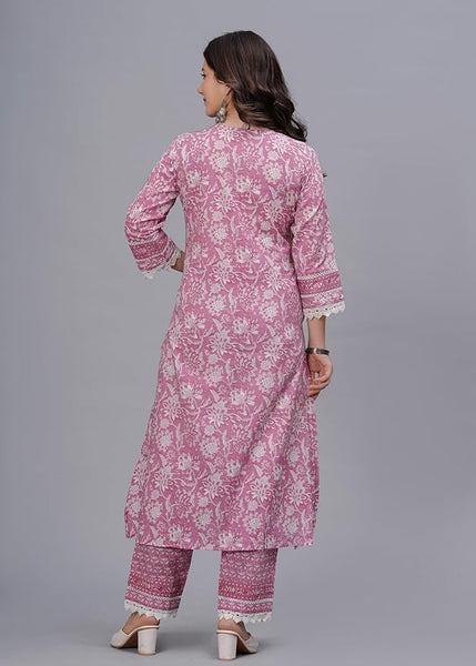 Amayra Women's Pure Cotton Printed Straight Kurta Set with Palazzo Pants & Dupatta- Ethnic Wear