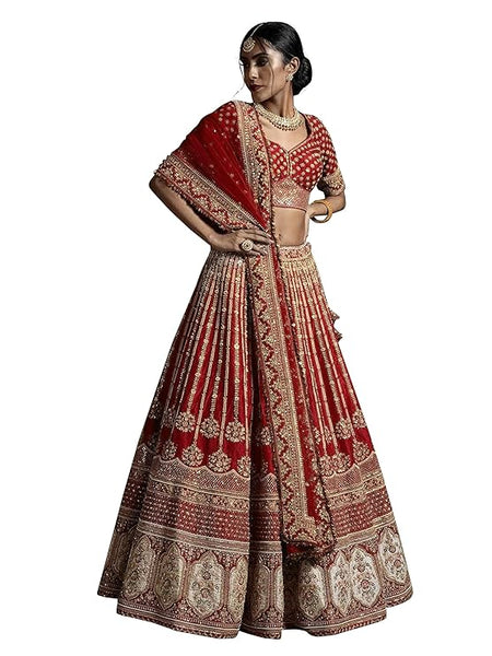 TRENDMALLS Women's Satin Embroidery Sequence Work Lehenga Choli Set with Dupatta For Women SemiStitch | Stylish Wedding Lehenga Choli for women