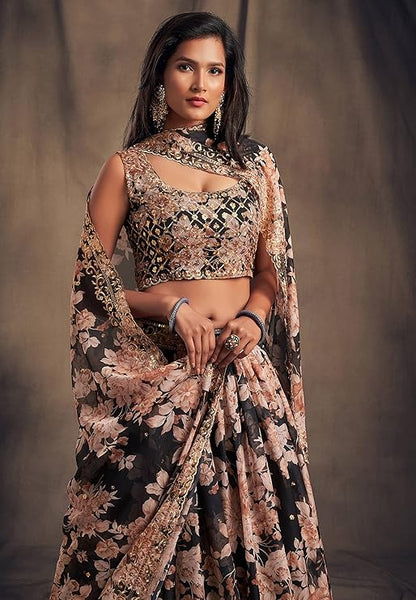 Zeel Clothing Women's Organza Floral White Semi-Stitched Lehenga Choli (7611-Wedding-Floral-Lehenga-Latest, White)