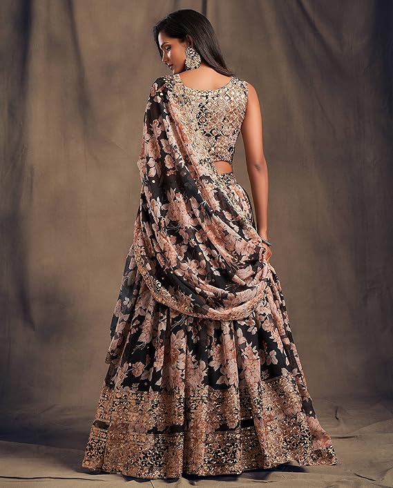 Zeel Clothing Women's Organza Floral White Semi-Stitched Lehenga Choli (7611-Wedding-Floral-Lehenga-Latest, White)