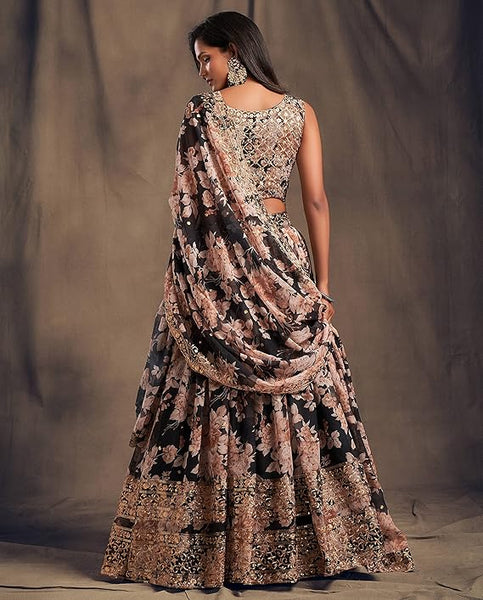 Zeel Clothing Women's Organza Floral White Semi-Stitched Lehenga Choli (7611-Wedding-Floral-Lehenga-Latest, White)