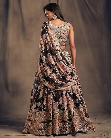 Zeel Clothing Women's Organza Floral White Semi-Stitched Lehenga Choli (7611-Wedding-Floral-Lehenga-Latest, White)