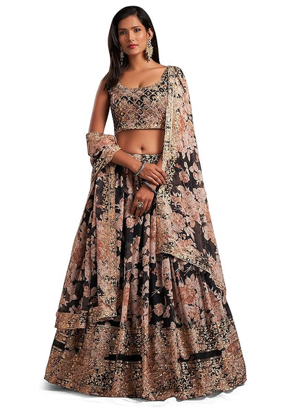 Zeel Clothing Women's Organza Floral White Semi-Stitched Lehenga Choli (7611-Wedding-Floral-Lehenga-Latest, White)